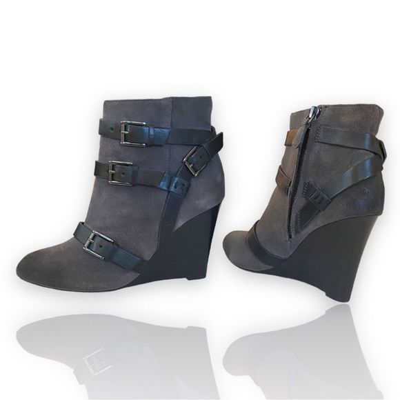 Rebecca Minkoff Maggie Gray Sueded Leather Belted Straps Booties - Picture 4 of 12